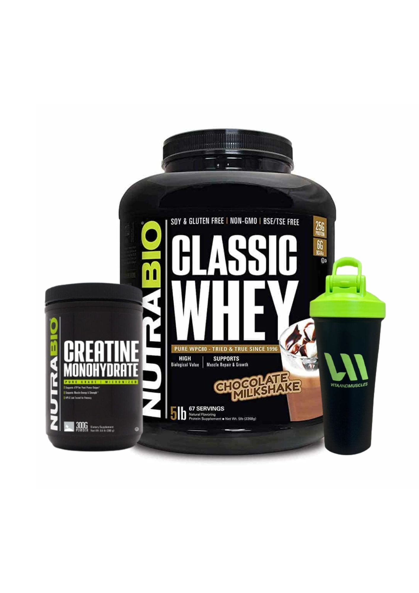 Proteina Nutrabio 5 lbs + Creatina 300 grs + Shaker VM