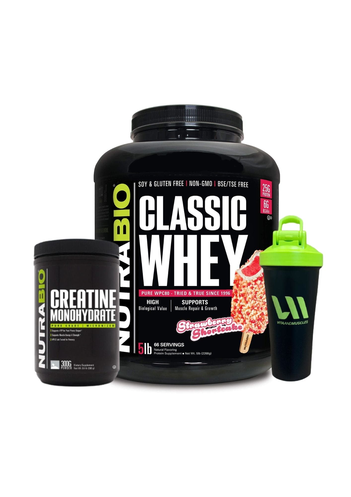 Proteina Nutrabio 5 lbs + Creatina 300 grs + Shaker VM