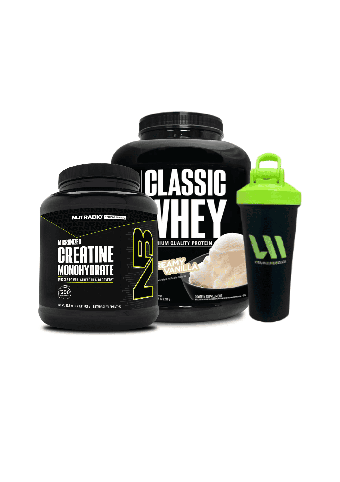 Proteina Nutrabio 5 lbs + Creatina 1 KG + Shaker