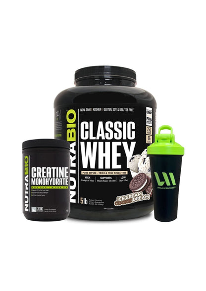 Proteina Nutrabio 5 lbs + Creatina 300 grs + Shaker VM